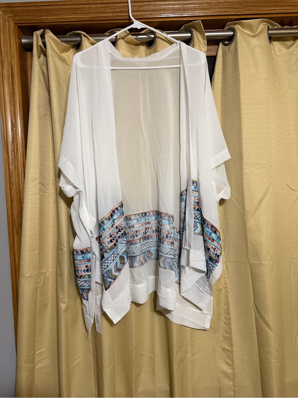 White Boho Embroidered Open-Front Kimono